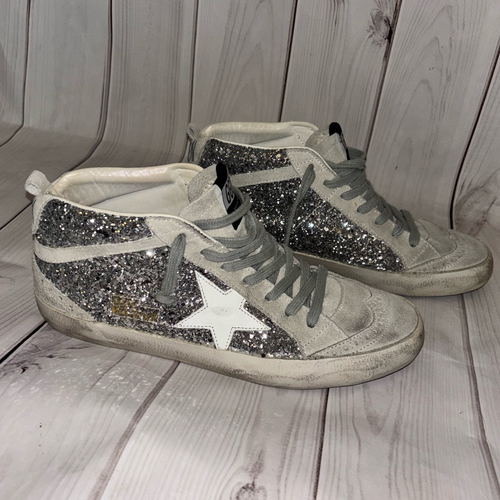 Golden goose women’s mid stars silver grey glitter 39 eu 9 tennis shoe sneaker - Picture 4 of 15